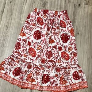Nicole Miller Vibrant Red and White Floral A-Line Skirt